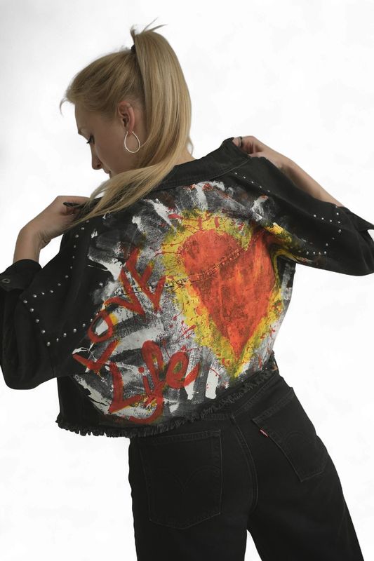 Hand Painted Jacket - Love Life Black