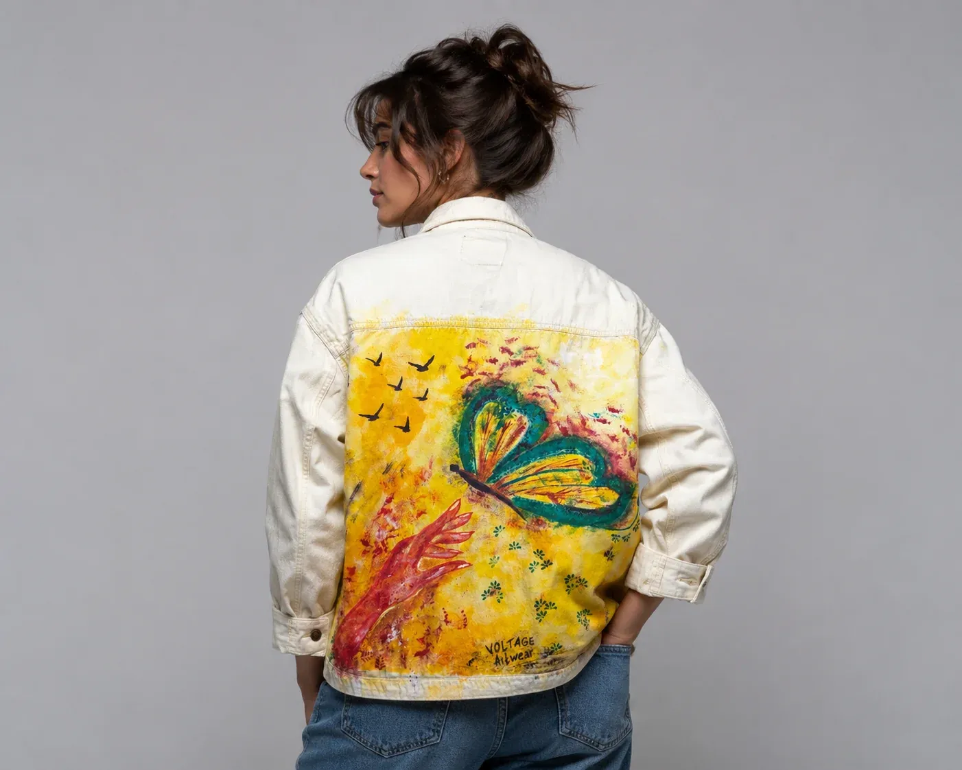 Hand Painted Jacket - Butterfly Awakening, Size: M