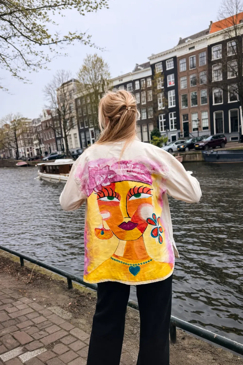 Hand Painted Jacket - Lotus Dream, Size: L