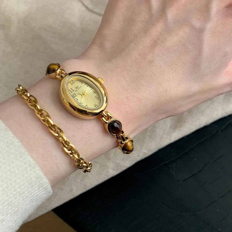 Diego - Gold Oval Case Gemstone Women's Watch