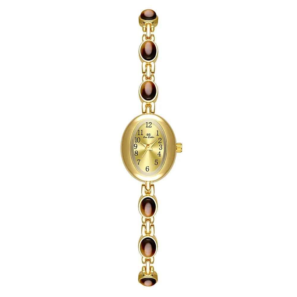 Diego - Gold Oval Case Gemstone Women's Watch, Style: Tiger's Eye Gold