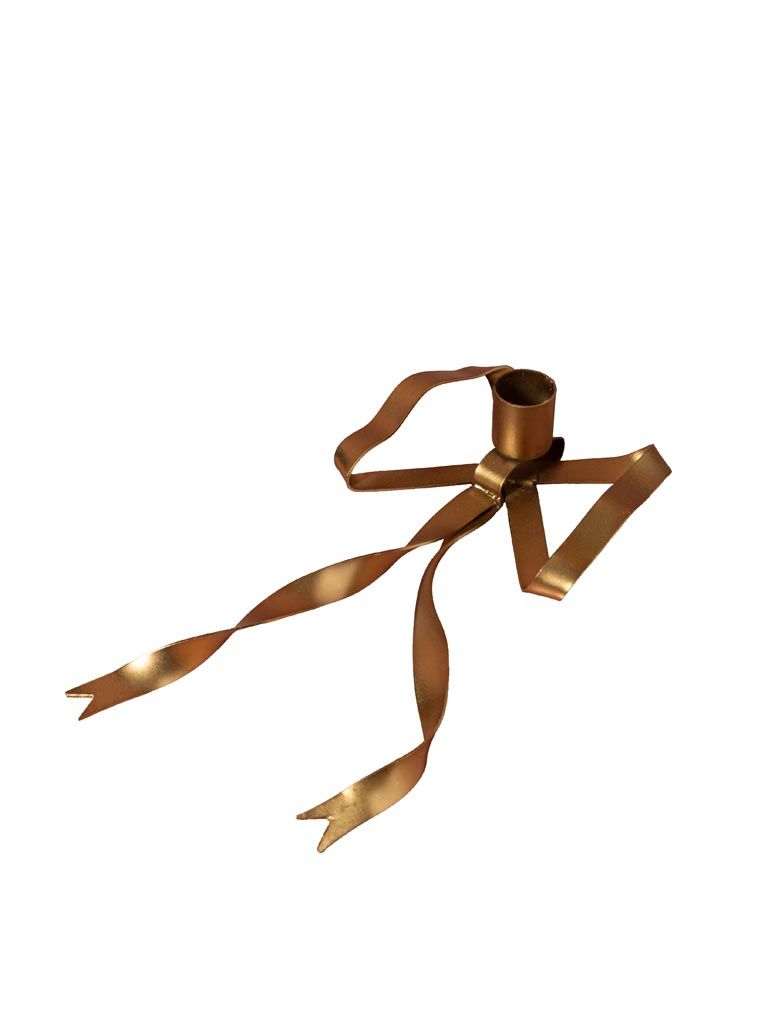 Low Ribbon and Bow Golden Candl Holder