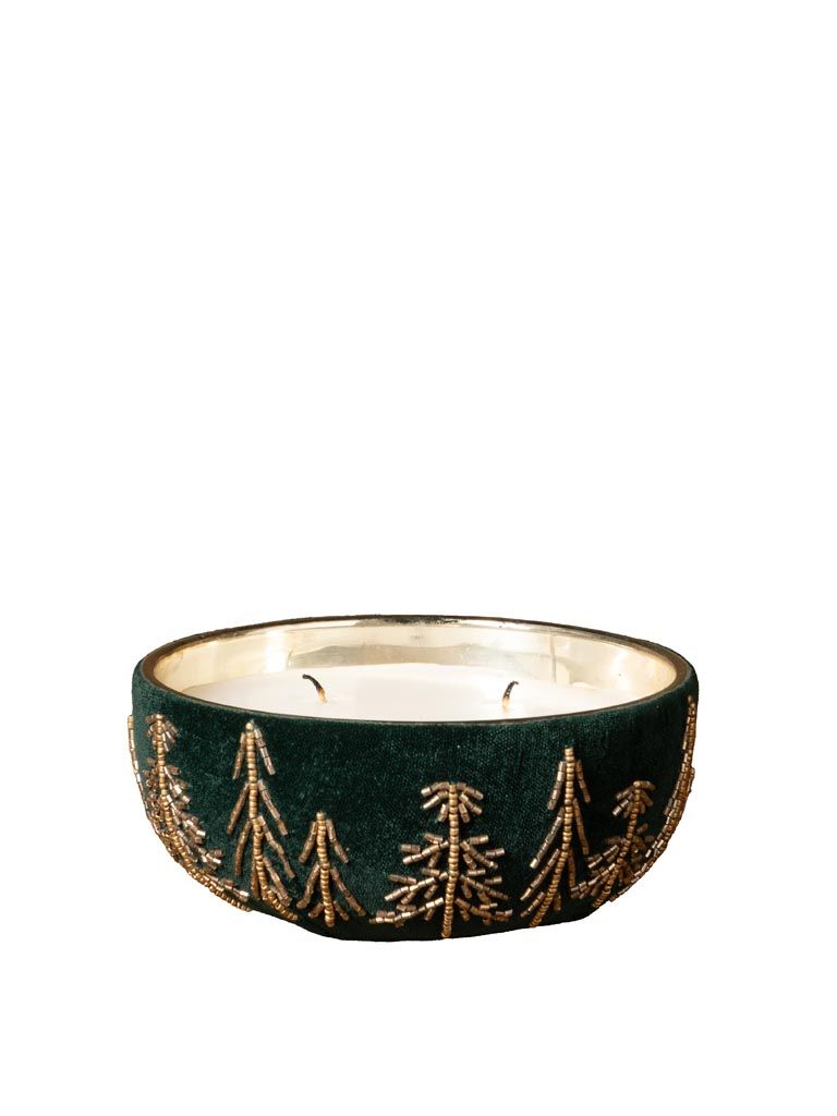 Candle in Low Velvet Bowl and Beaded Trees