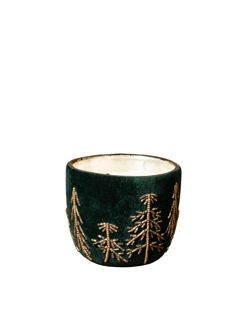 Candle in High Velvet Bowl and Beaded Trees