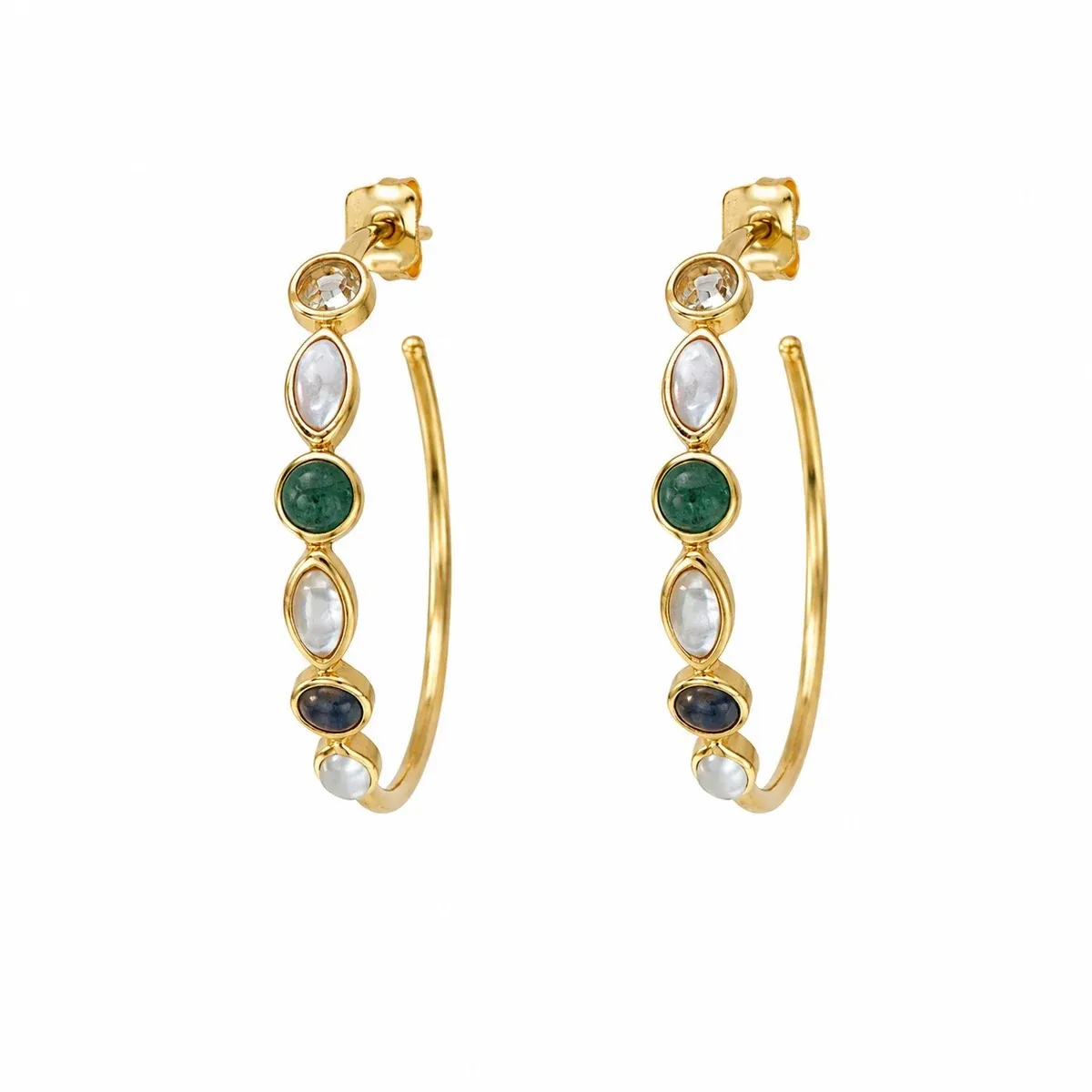 Earrings Hoops - Emerald Moonstone Pearl