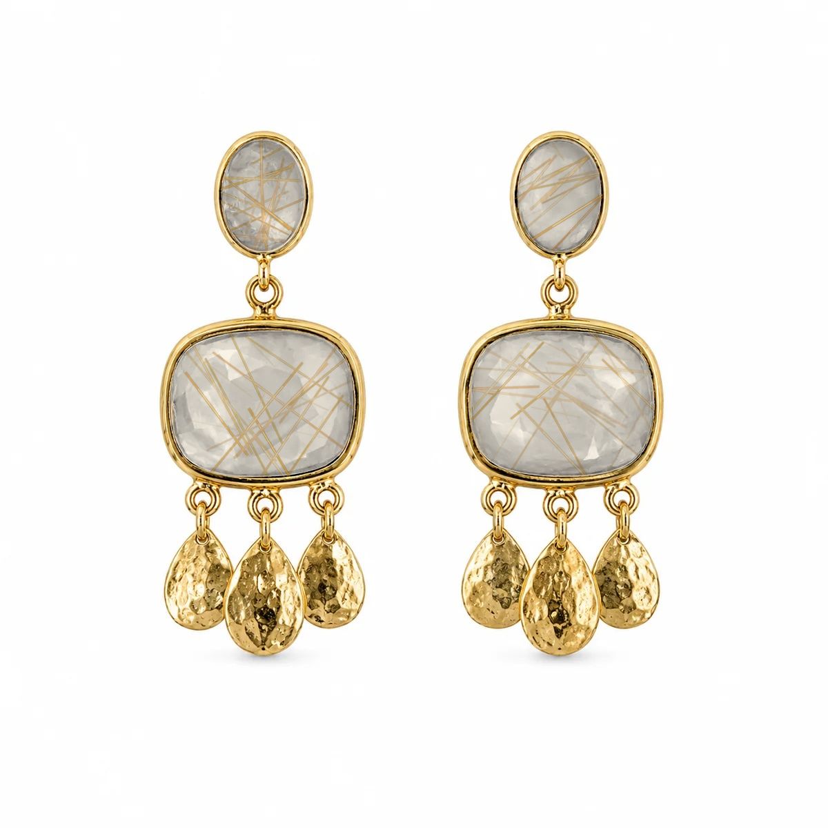 Earrings - Rutilated Quartz Cushion Gold