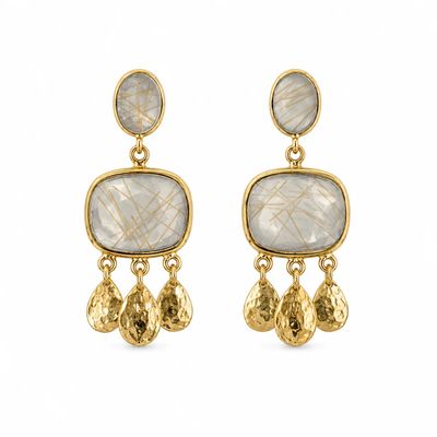Earrings - Rutilated Quartz Cushion Gold