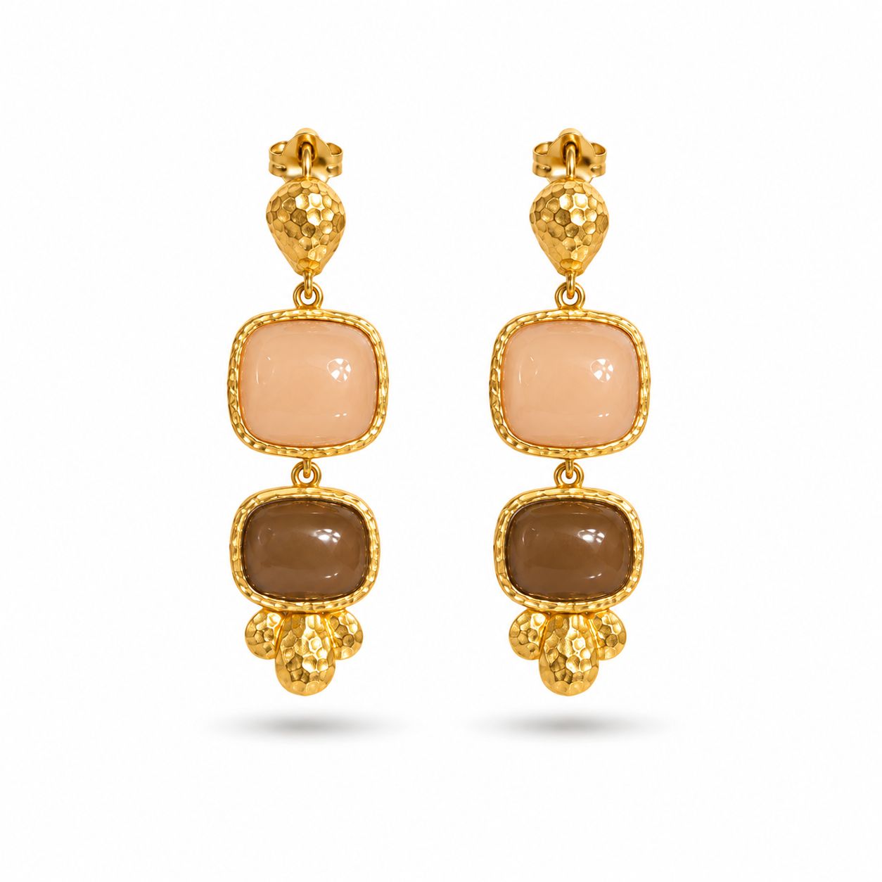 Earrings Stud Double, Model: Pink Jade and Brown Agate