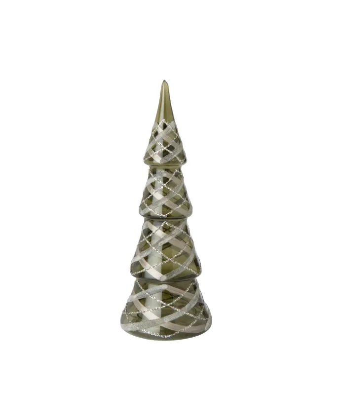 Tree Checkered Glass Dark Green/Gold Small