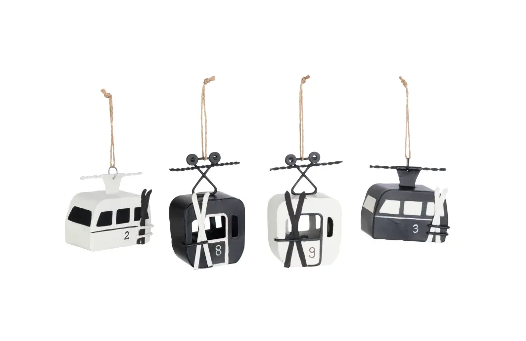 Hangers Ski Cabin Metal Black/White Assortment Of 4