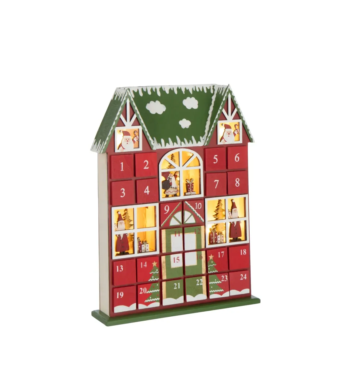 House Advent Calendar Led Plywood Christmas Red/Dark Green