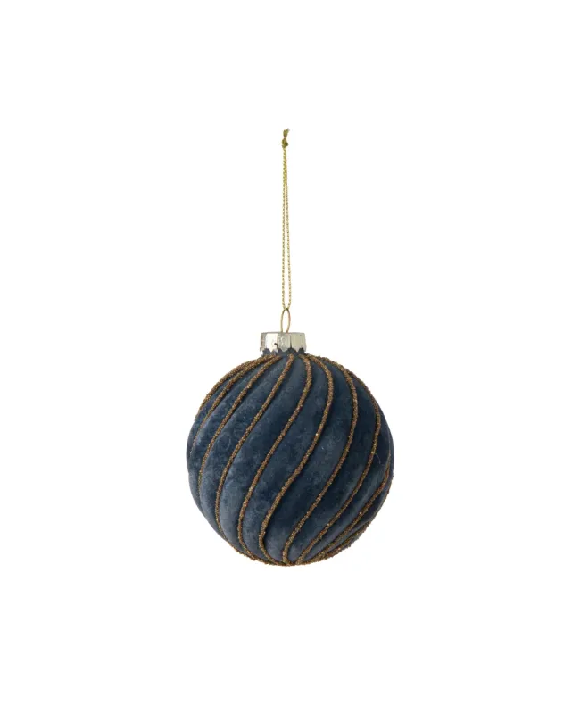 Christmas Bauble Striped Glass Dark Blue/Gold Small