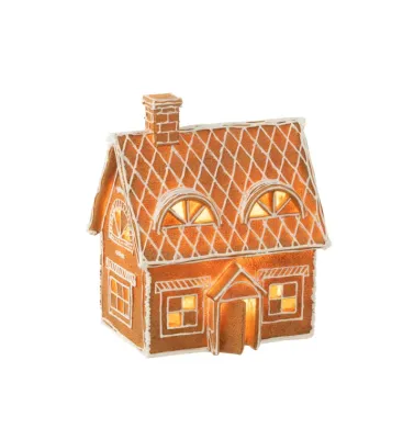 House Gingerbread Rectangle Led Poly Brown Large