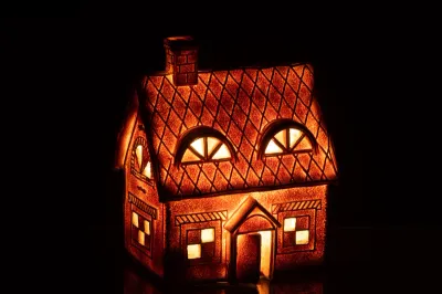 House Gingerbread Rectangle Led Poly Brown Large