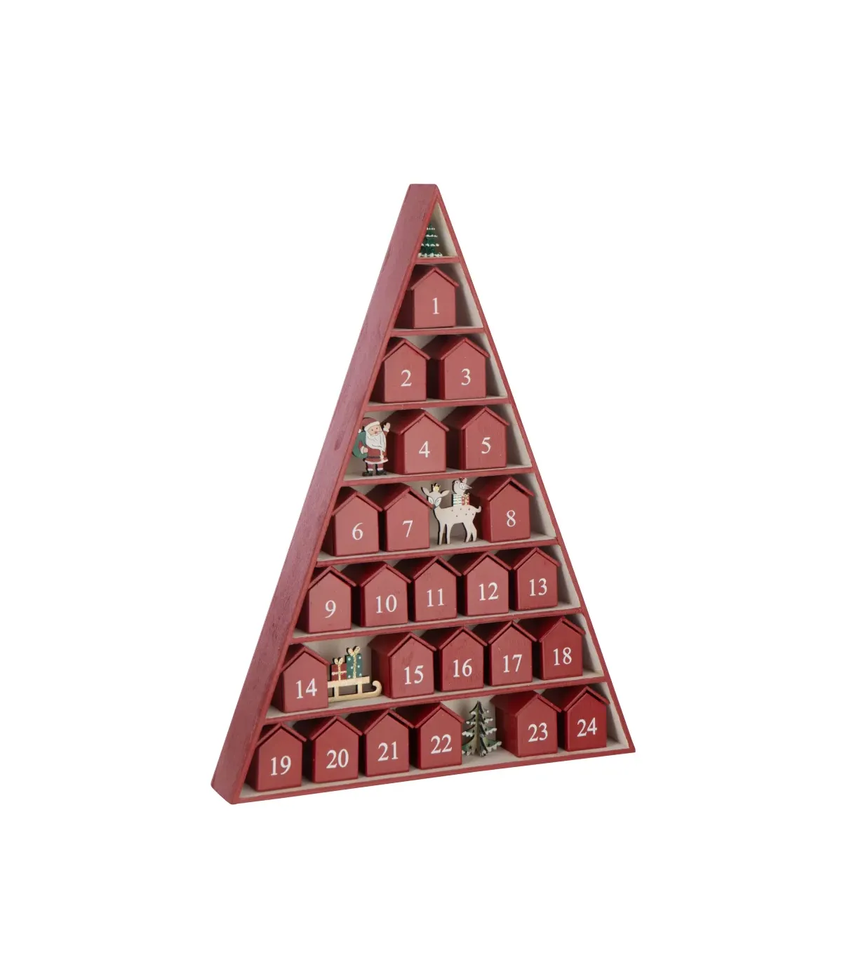 Tree + House Advent Calendar Plywood Christmas Red