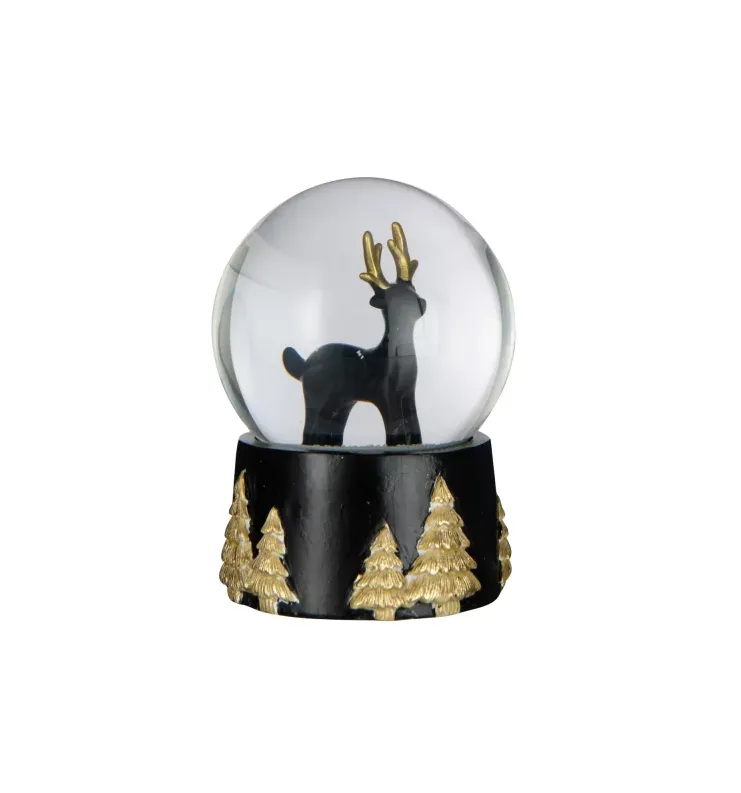 Water Globe Reindeer Polyresin Black/Gold Colored