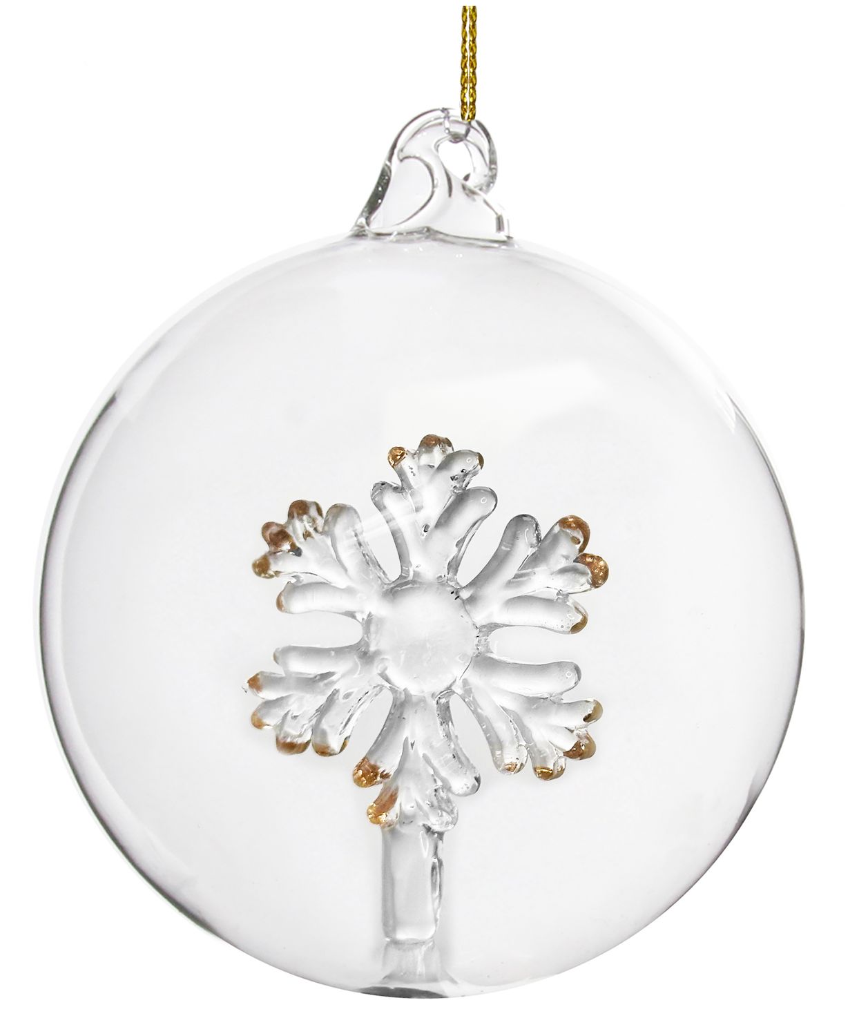 Glass ball clear w/gilded snowflake inside 8cm