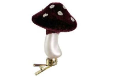 Glass mushroom burgundy velvet w/silver beads &amp; clip 9cm