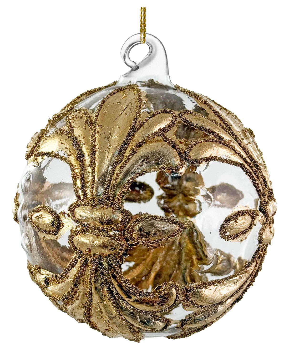 Glass ball clear w/gold leaf and beads 10cm