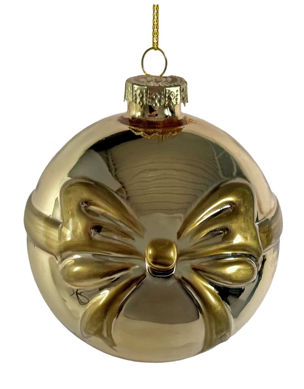 Glass ball shiny gold with bow 8cm