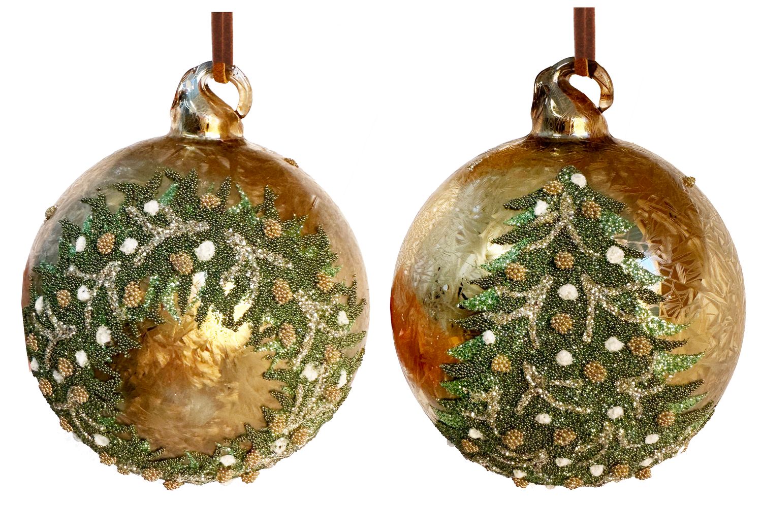 Glass ball gold frosted beaded wreath/tree deco mix2 8cm