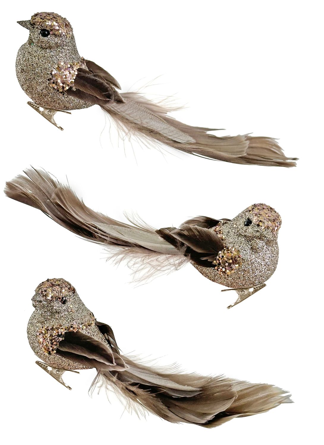 Glitter feather bird mix3 tiffany 14cm