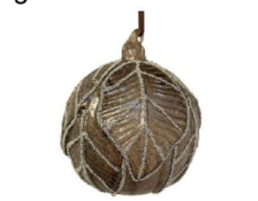 Glass ball Leaves antique brown sugared with silver beads 10cm