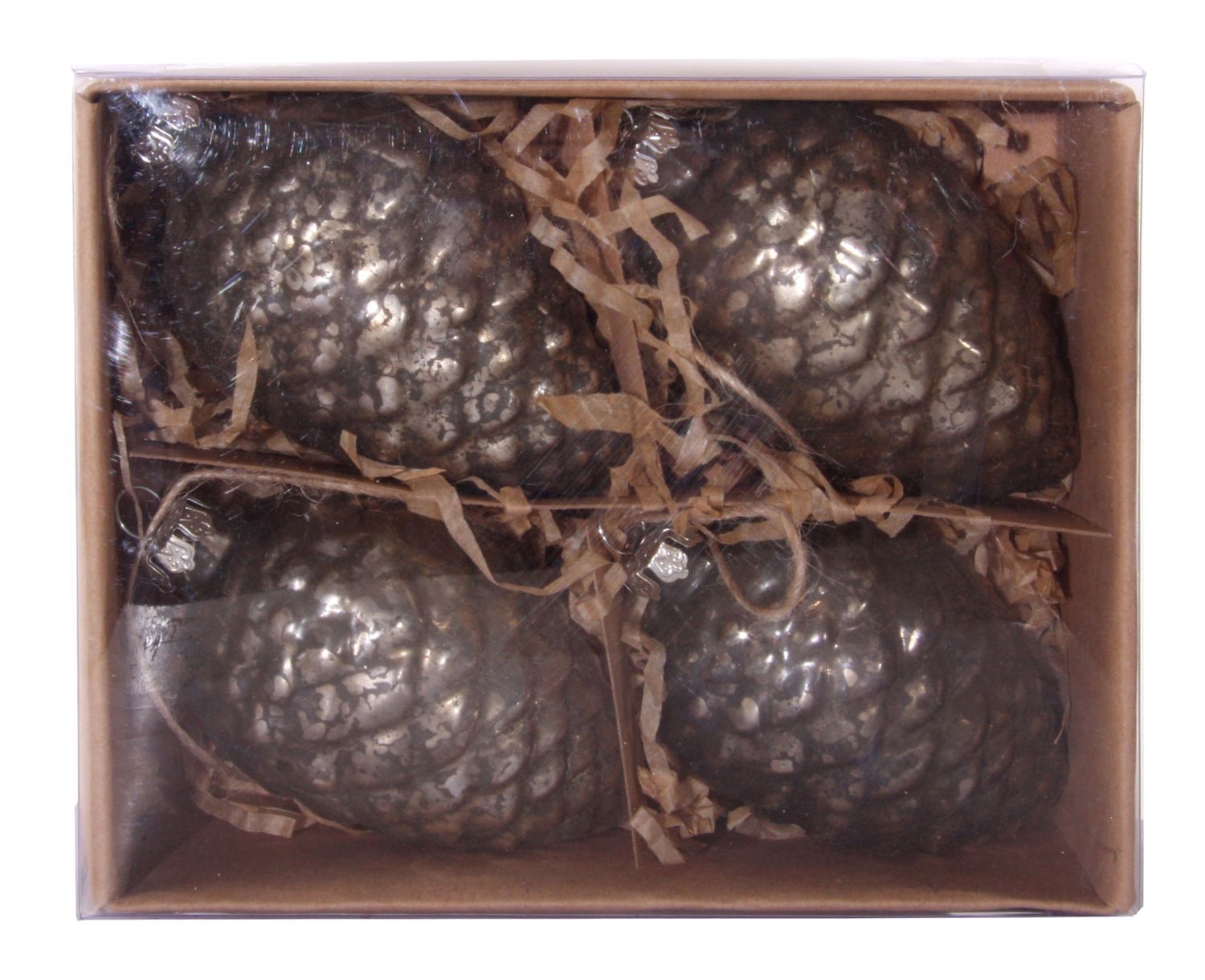 Glass cone antique silver 9cm 4pcs in box
