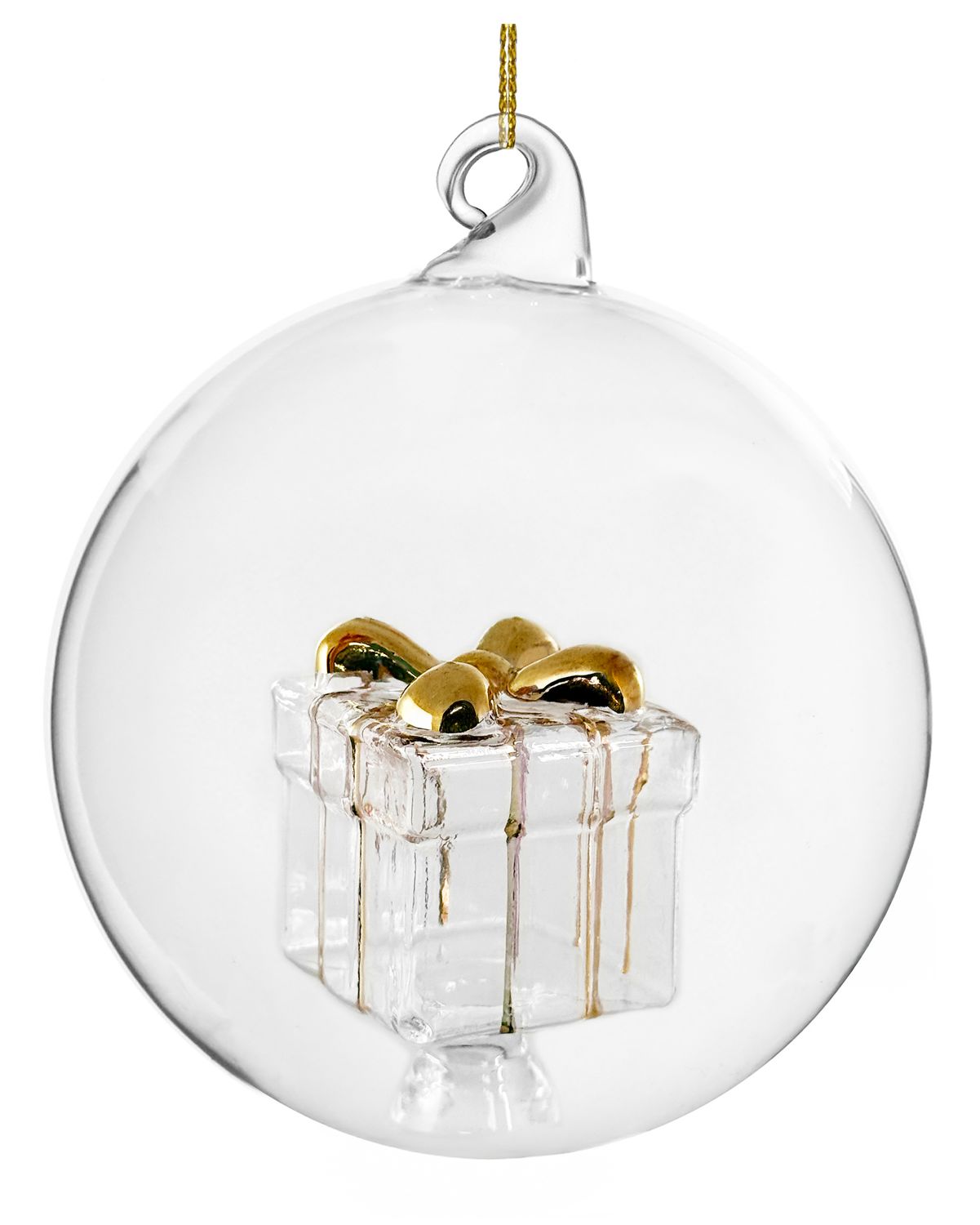 Glass ball clear w/gilded gift box inside 10cm