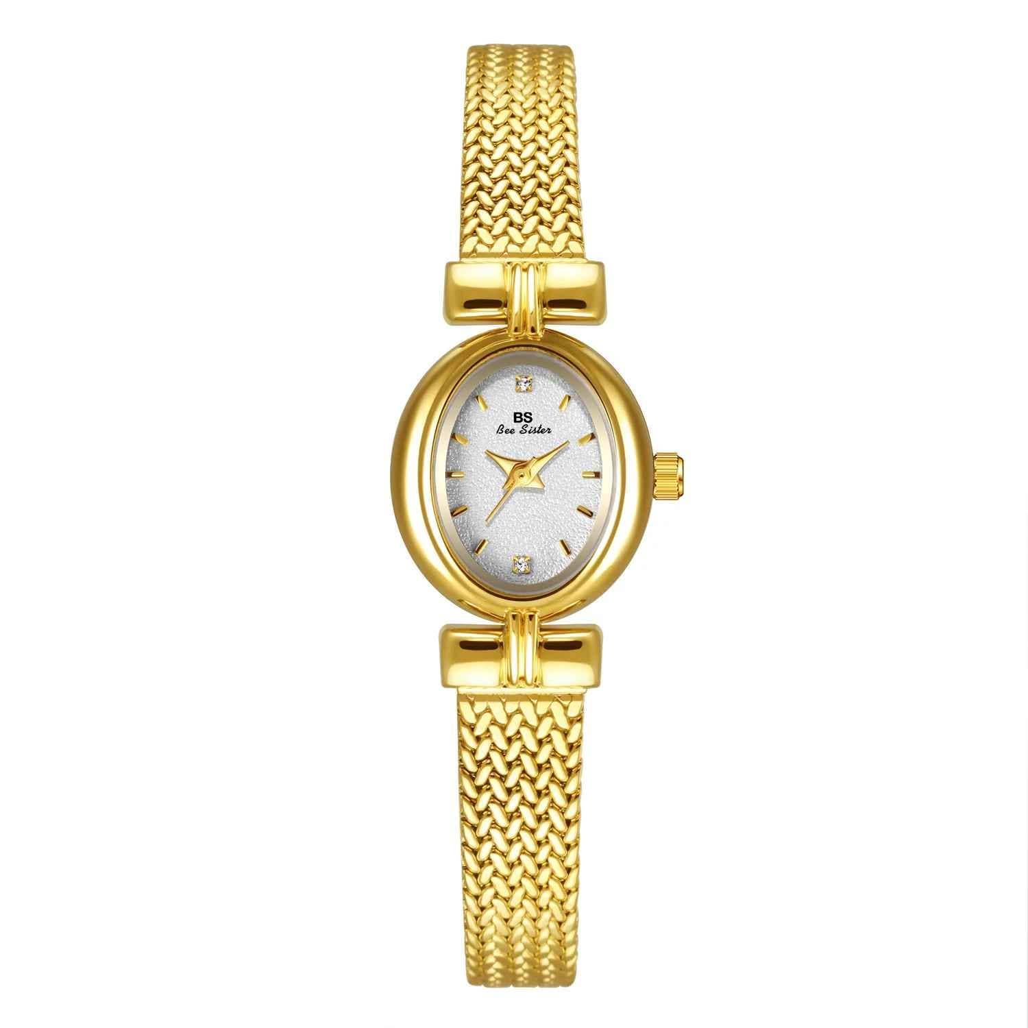 Mount - Minimalist Oval Gold Vintage Women's Watch, Colour: Gold-White