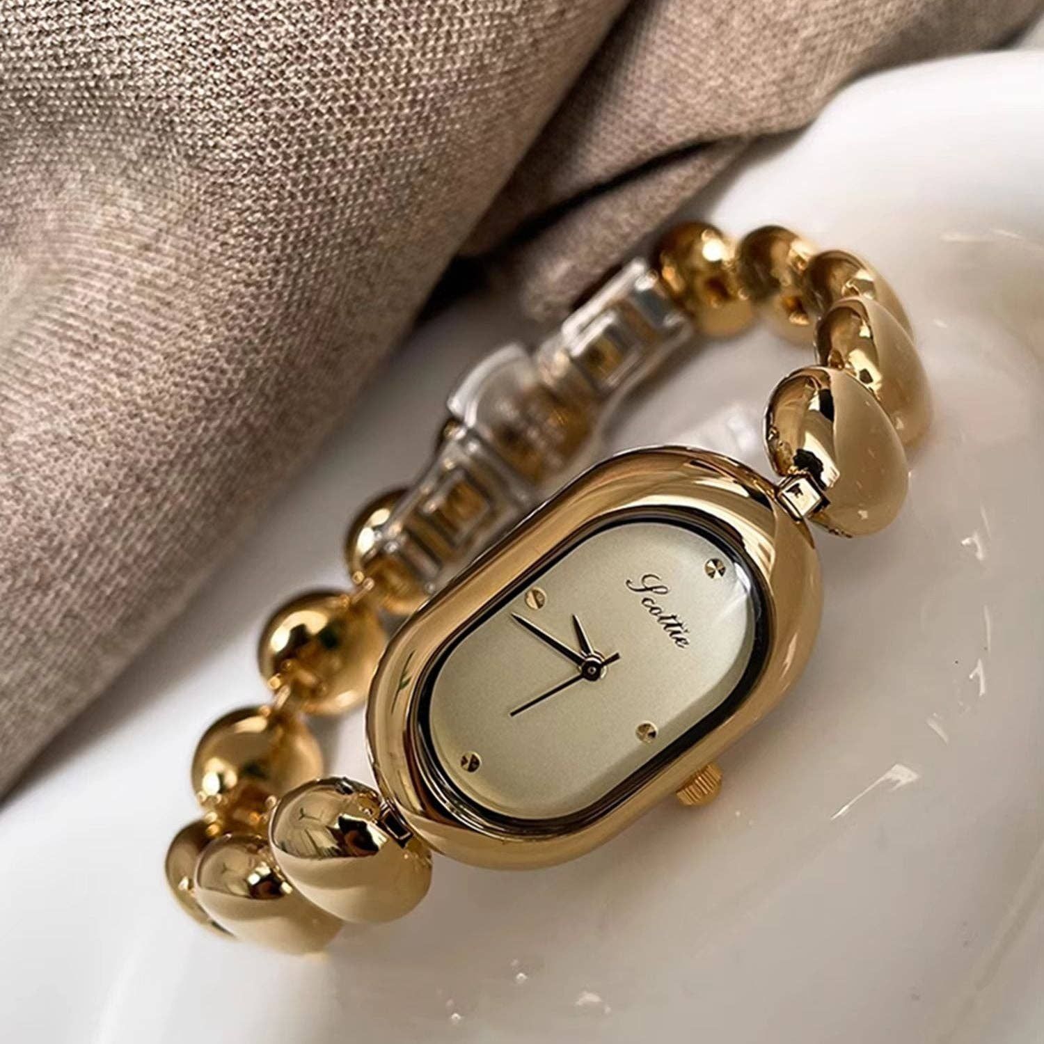 Cecilion - Vintage Bubble Strap Gold Silver Watch, Style: Gold