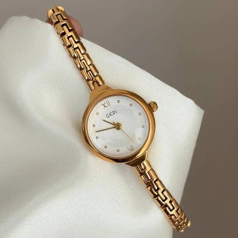 Estes - Small Strap Minimalist Round Dial Women's Watch, Style: Gold - White