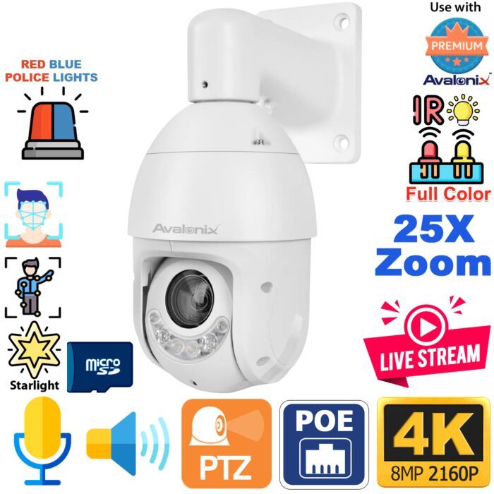 4K PTZ Camera — Auto‑Tracking, 25× Zoom, Smart AI Detection &amp; Active Deterrence