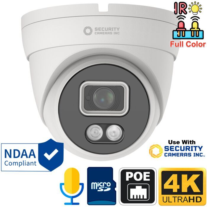 Full Color 4K PoE Turret Dome Camera — Built-in Mic &amp; AI Video