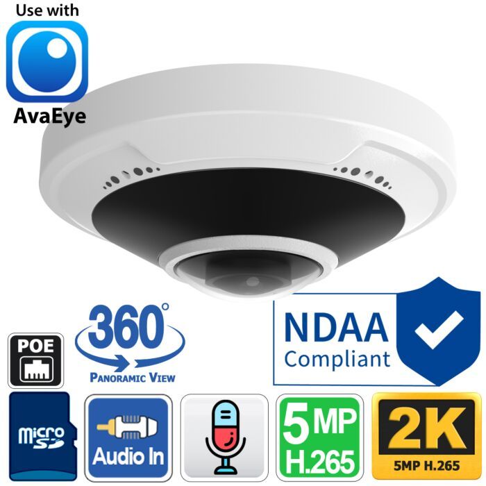 Low‑Profile 180° Fisheye Dome Camera with Built‑in Mic — AvaEye