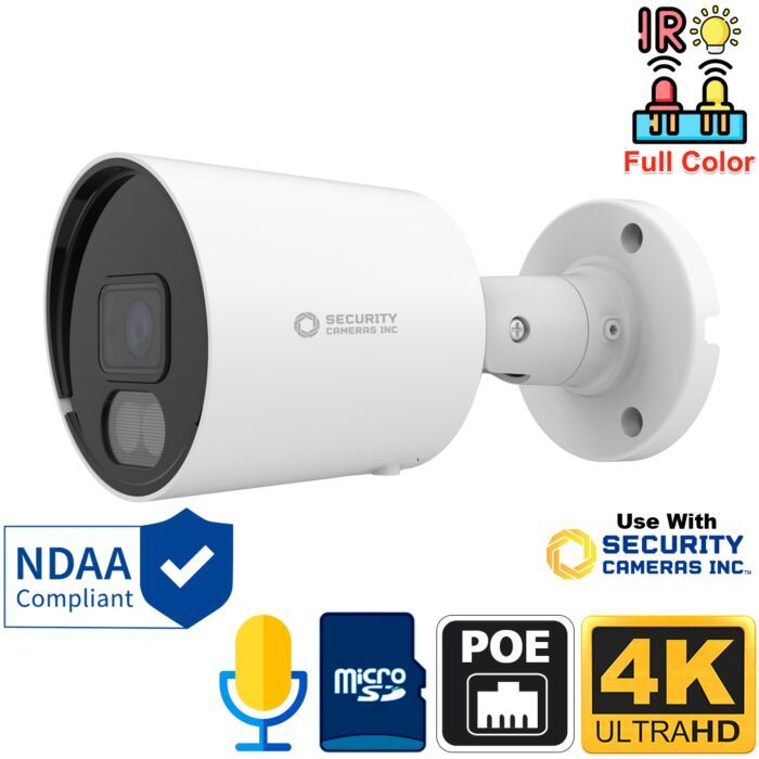 Full Color 4K PoE Bullet Camera, Built-in Mic, AI Video