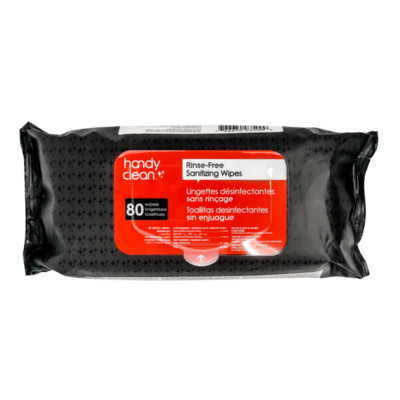 Handyclean™ Rinse-Free Sanitizing Wipes Resealable Soft Pack - Food Contact Surface Safe - 80 Wipes Per Pouch 12 in case