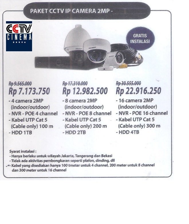 Paket CCTV IP Camera 2 MP 4 Channel / 8 Channel / 16 Channel Gratis Instalasi merek DAHUA / HIKVISION