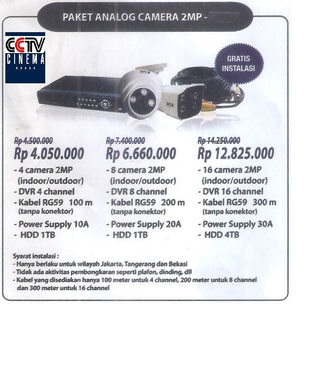 Paket Analog HD Camera 2 MP 4 Channel / 8 Channel / 16 Channel Gratis Instalasi merek DAHUA / HIKVISION
