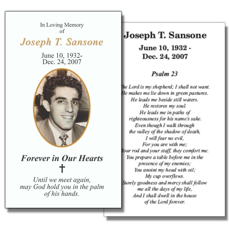 Funeral Memorial Prayer Cards - Custom Personalized Photo and Prayer - Forever in Our Hearts Funeral Memorial Prayer Cards - Custom Personalized Photo and Prayer - Forever in Our Hearts