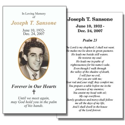 Funeral Memorial Prayer Cards - Custom Personalized Photo and Prayer - Forever in Our Hearts