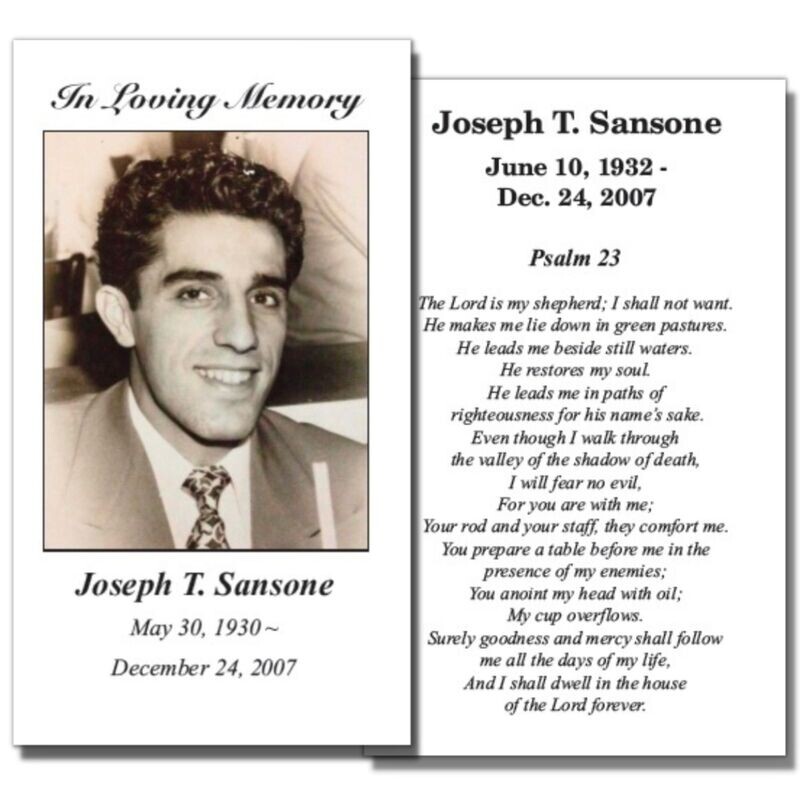 Funeral Memorial Prayer Cards - Custom Personalized Photo and Prayer Funeral Memorial Prayer Cards - Custom Personalized Photo and Prayer