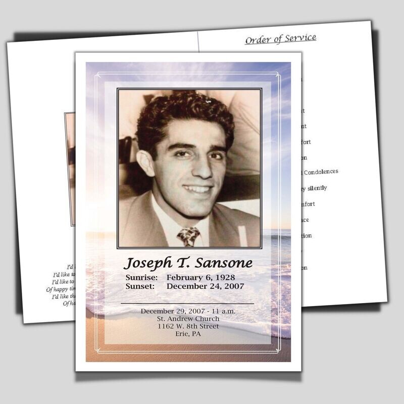 Funeral Program - Set of 50 Custom Memorial Service Obituary Booklet Pamphlets - Folded 8.5&quot; x 5.5&quot;
