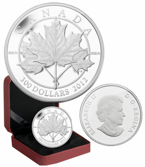 Canada. Elizabeth II. 2012. 300 Dollars. Series: Coat of arms of Canada. #01. Maple leaf forever. 0.9995 Platinum 0.999 Oz., APW 31.11 g., KM#1273. PROOF. Mintage: 250
