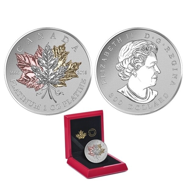 Canada. Elizabeth II. 2016. 300 Dollars. Series: Coat of Arms of Canada. #04. Maple Leaf Forever. 0.9995 Platinum 0.999 Oz., APW 31.11 g., KM#. PROOF/Colored. Mintage: 250