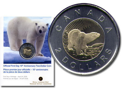Canada. Elizabeth II. 2006. 2 dollars. Official RCM set. Polar Bear and Northern Lights. Ni, Cu, Al. 7.30 g., Proof-like