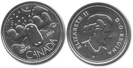Canada. Elizabeth II. 2004. 25 cents. Funny American Moose. 