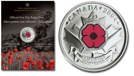 Canada. Elizabeth II. 2004. 25 cents. Poppy. 