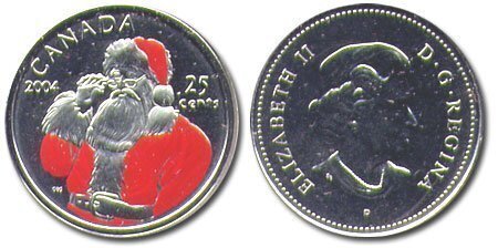 Canada. Elizabeth II. 2004. 25 cents. Christmas. #01. Santa Claus. Colored. Nickel coated steel. 4.40 g., KM#698. UNC