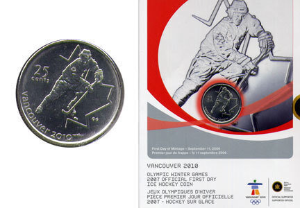 Canada. Elizabeth II. 2007. 25 cents. 2010 Vancouver Winter Olympics. #02. Hockey. Fe-Ni 4.430 g., KM#683. UNC